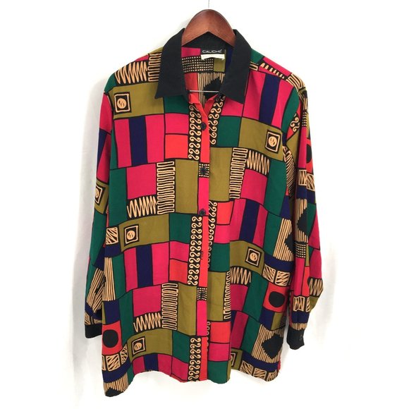 Vintage Tops - vintage 80s 90s Caliche button up shirt abstract geometric top oversize XL 2X 3x